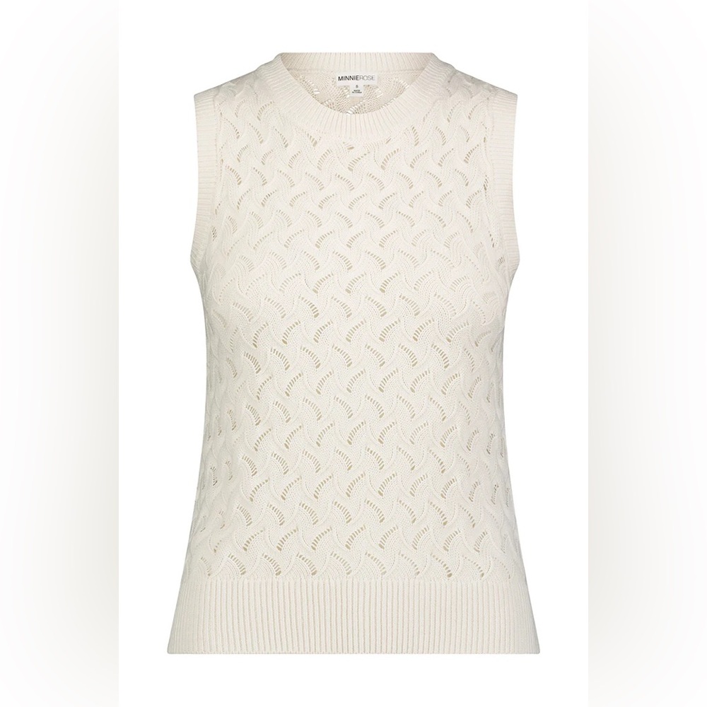 Minnie Rose Cotton Cashmere Pointelle Sleeveless Top (White) Small
